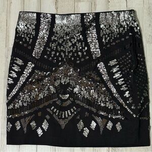 Express Black and Silver Sequin Mini Skirt